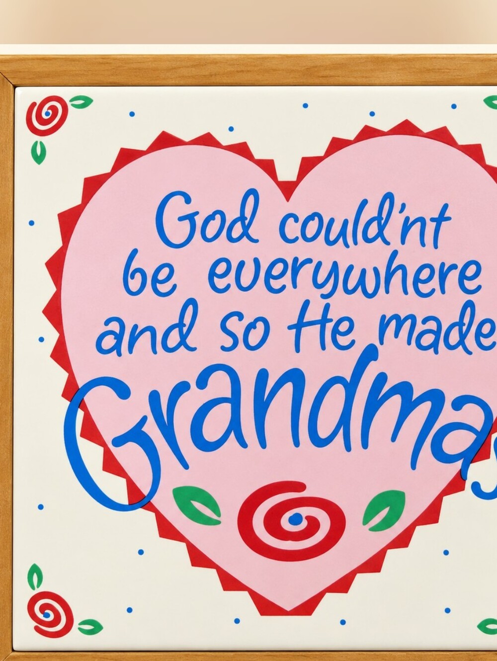 Vintage Grandmas Ceramic Tile Trivet Wood Frame God Couldn’t Be Everywhere